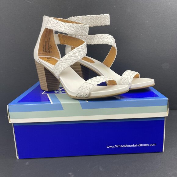 White Mountain SUNDOWN Shoes - White Mountain SUNDOWN Gladiator White Braided Stacked Heel Sandals Size 6 M